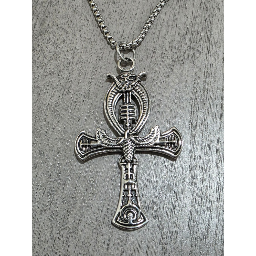 Egyptian Ankh Cross Pendant Necklace Silver Tone Antiqued inspired Unisex